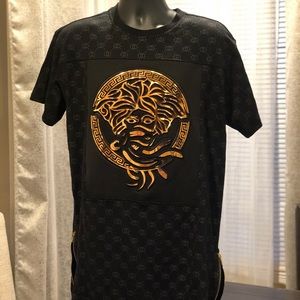 Men Shirt Black Gold Foil Pattern Summer Party XL